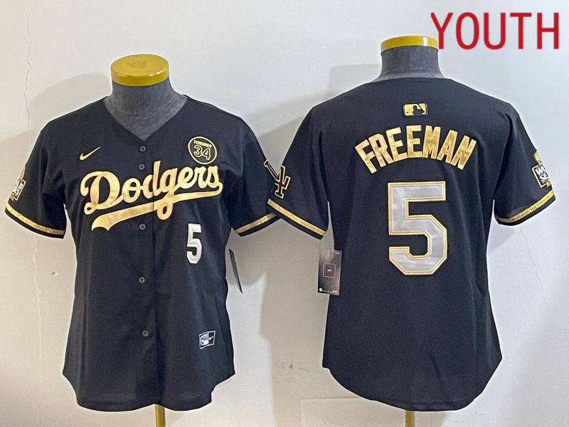 Youth Los Angeles Dodgers #5 Freeman Black Gold Fashion Nike 2024 MLB Jersey style 1120->los angeles dodgers->MLB Jersey